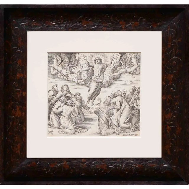 16th Century “Ascension of Christ” Black and White Biblical Figurative Lithograph by Nicolas Beatrizet For Sale - Image 13 of 13