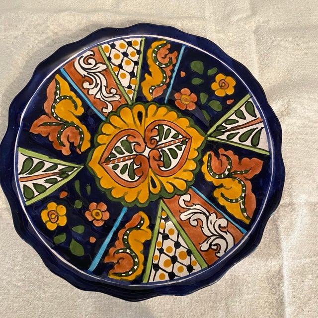 10”decorative Talavera Pottery Plate and 6 Piece Appetizer Tray Set - Group of 7 For Sale - Image 4 of 9