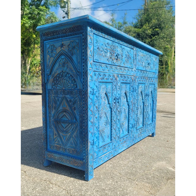 2020s Blue Wash Handmade Moroccan Berber‑Style Wooden Sideboard For Sale - Image 5 of 9
