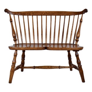 20th Century American Comb Back Windsor Settee Bench For Sale