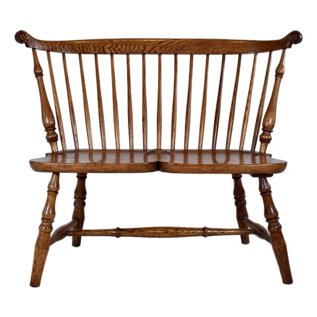 20th Century American Comb Back Windsor Settee Bench For Sale