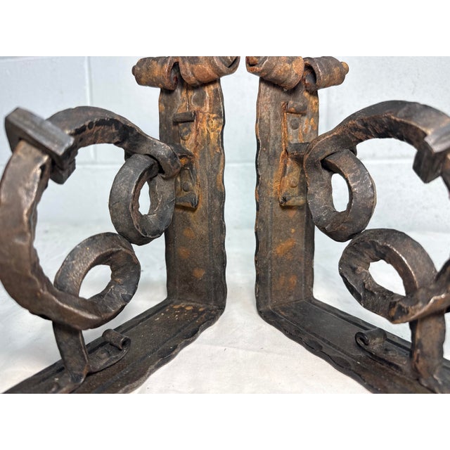 Black Pair of Antique Ornate Thick Hand Wrought Iron Wall Brackets Corbels Sconces 2 For Sale - Image 8 of 9