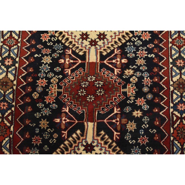 2000 - 2009 Yalameh Rug 2’9” X 4′ Blue Wool Vintage Tribal Hand-Knotted Oriental Carpet For Sale - Image 5 of 10