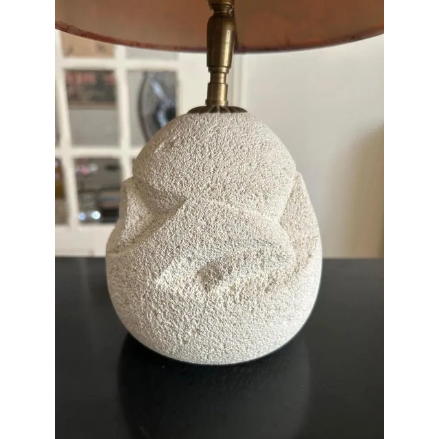 Natural stone lamp from the 70s with its original evening shade Base height 20cm diameter 14cm European Plug (up to...