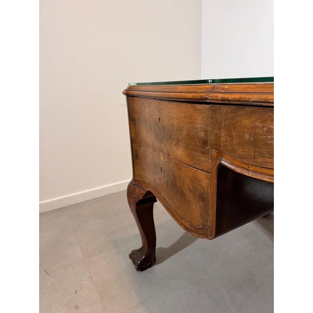 Antique Chippendale Burr Walnut Partners Desk with Glass Top For Sale - Image 6 of 8