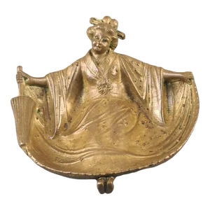 Antique Early 20th Century Victorian Naughty Bronze Asian Lady Card Trinket Holder