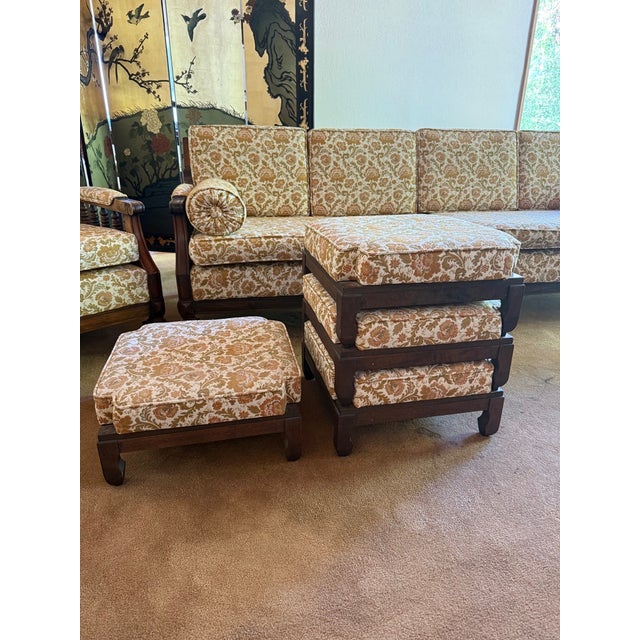 1970s Vintage 1970s Mediterranean Living Room Set With Sofa, Chair & Ottomans For Sale - Image 5 of 14