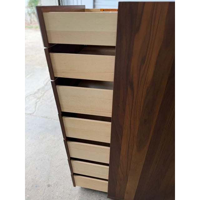 Mobican Mimosa Maple 7 Drawer Tall Dresser W/Black Glass Top Drawer & Smooth Opening/Closing Action For Sale - Image 4 of 11