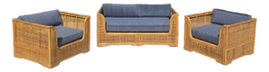 Vintage Rattan Sofa & Lounge Chairs, New Perennials Upholstery