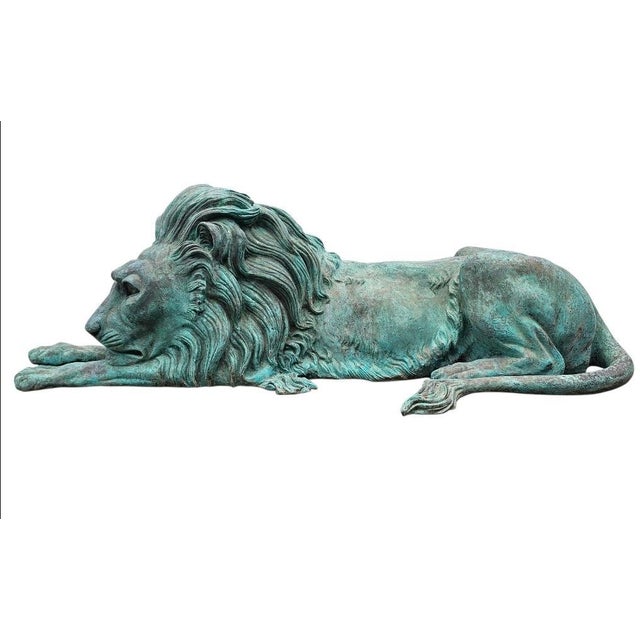 1960s Large Bronze Lions Statue a-Pair For Sale - Image 13 of 17