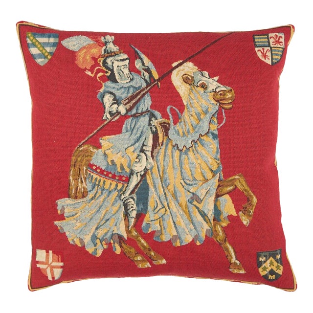 Jousting Knight I Tapestry Cushion With Feather Filler - 46 X 46cm For Sale