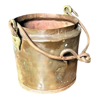 19th Century European Copper Pail With Brass and Iron Handle For Sale