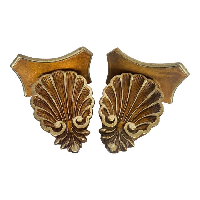 Vintage Florentine Large Shell Wall Brackets, Italy, a Pair For Sale