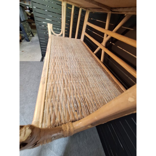 Wood Vintage 1970s Bent Rattan McQuire Style Bakers Rack For Sale - Image 7 of 9