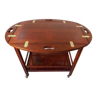 The Bombay Company Solid Wood Butler's Tray Table Tea Bar Rolling Serving Cart For Sale