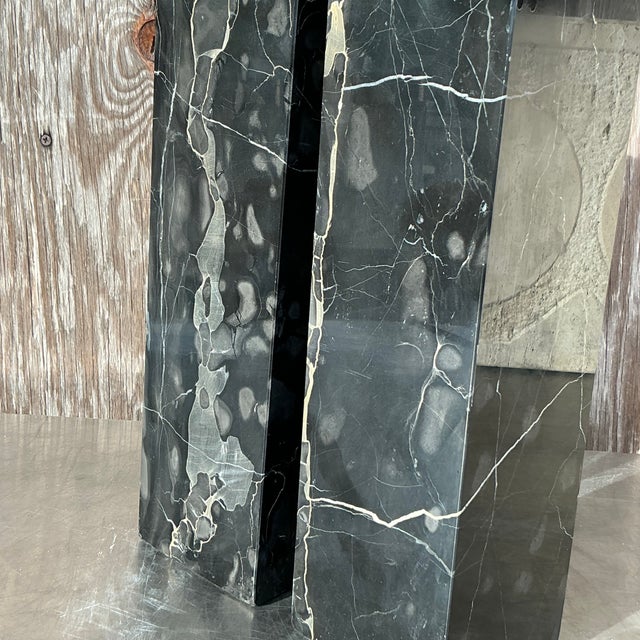 Contemporary Vintage Boho Solid Black Marble Lamps - a Pair For Sale - Image 3 of 8