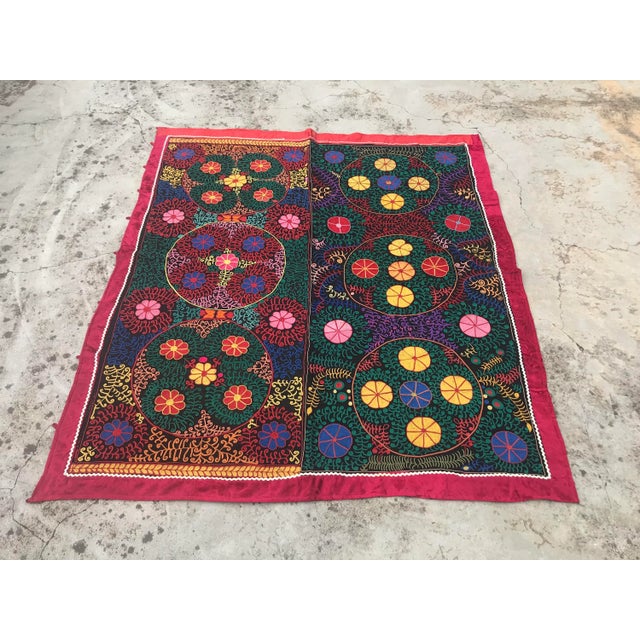 Textile Vintage Suzani Crochet Wall Hanging / Throw - 5'8" x 5'1" For Sale - Image 7 of 7