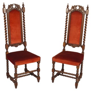 19th Century Italian Hand Carved Walnut Hall Chairs attributed to Cadorin, Set of 2 For Sale