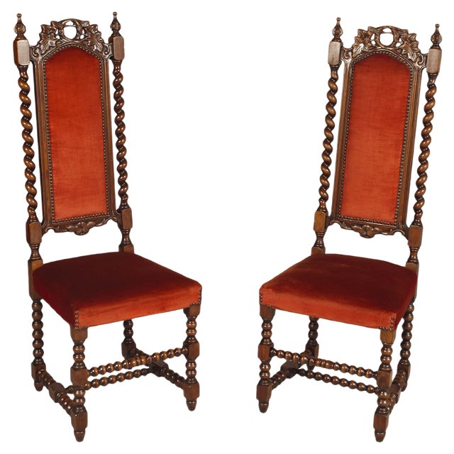 19th Century Italian Hand Carved Walnut Hall Chairs attributed to Cadorin, Set of 2 For Sale