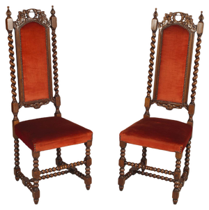19th Century Italian Hand Carved Walnut Hall Chairs attributed to Cadorin, Set of 2