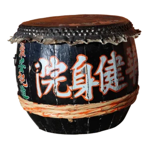 Antique Chinese Lion Dance Drum – Handcrafted Hardwood & Cowhide – Cultural Artifact Kung Fu Dance
