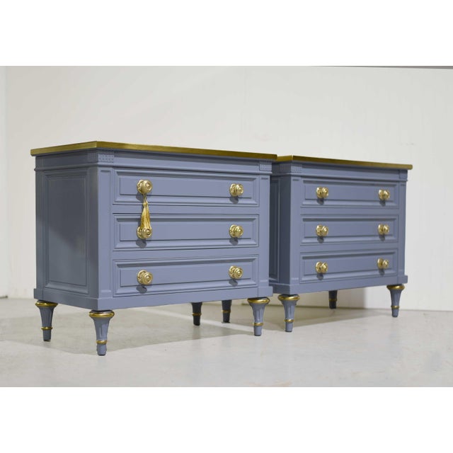 Mid 20th Century Mid Century French Side Tables by Karges in Blue a Pair - Newly Painted For Sale - Image 5 of 13