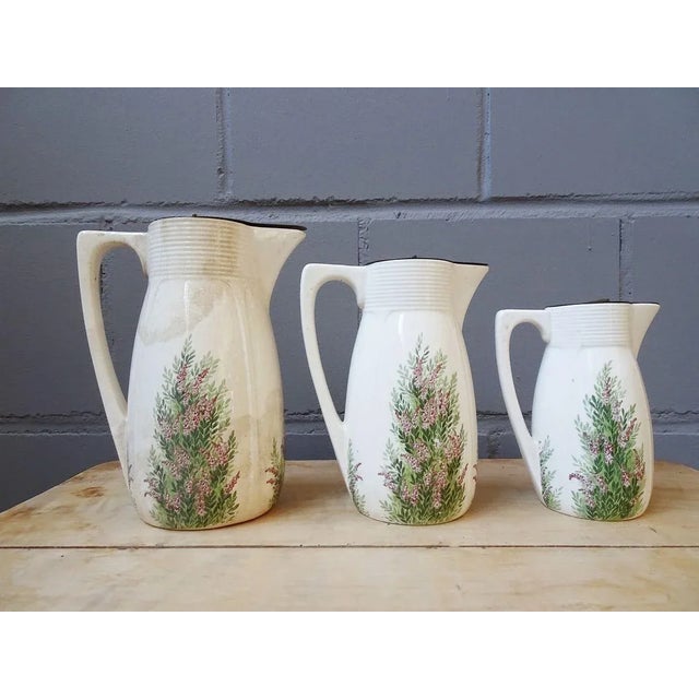Boho Chic Antique Jug Set with Floral Decoration from Villeroy & Boch, Set of 3 For Sale - Image 3 of 11