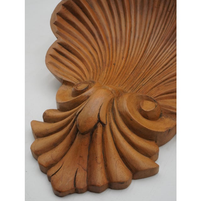 Brown 1980s Pair Italian Shell Carved Wood Wall Shelves For Sale - Image 8 of 9