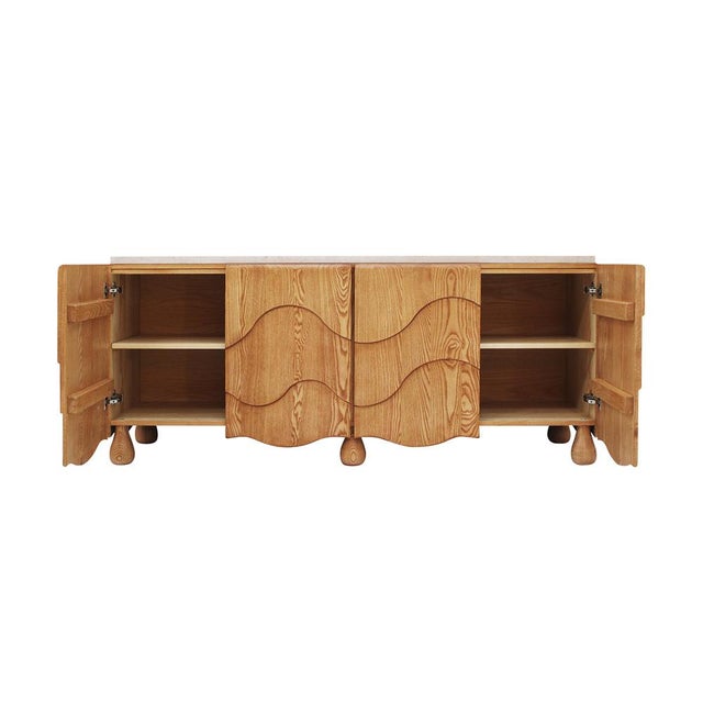 2000 - 2009 Italian Handcrafted Oak and Travertine Sideboard, 2000s For Sale - Image 5 of 13