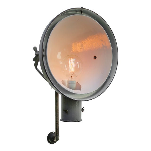Vintage Industrial Dutch Grey Enamel and Cast Iron Wall Light by Philips, Holland For Sale