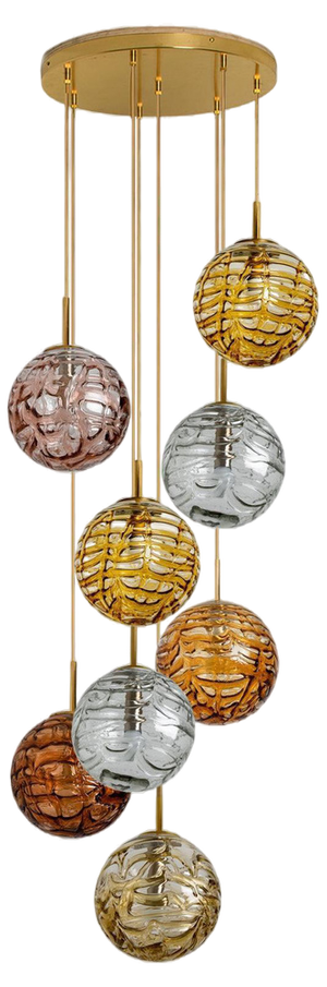 Cascade Hanging Light Fixture with Eight Murano Glass Globes, 1960s