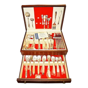 1950s Rogers 1874 Springtime Silverplate Flatware in Original Case- 114 Pieces