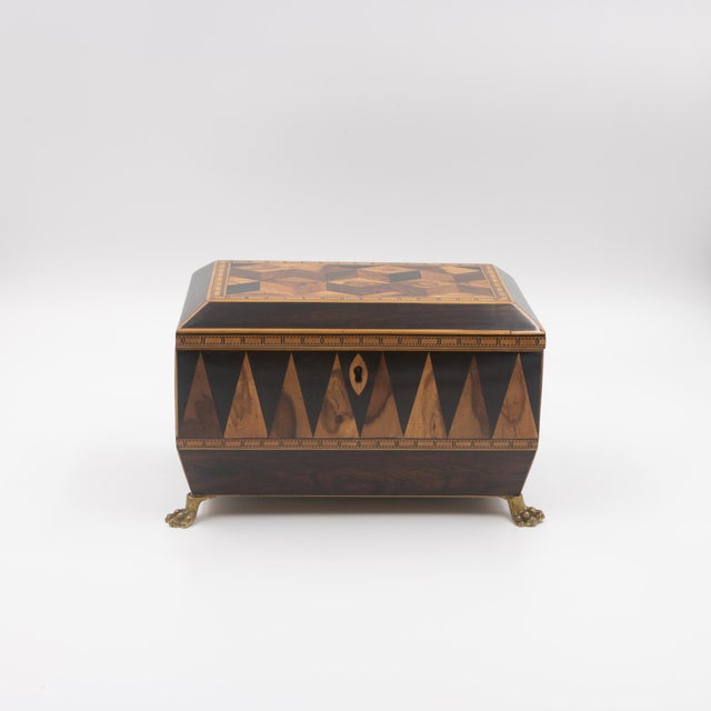 Early 19th Century Specimen Wood Tea Caddy With Perspective Cube and Vandyke Parquetry For Sale - Image 12 of 12