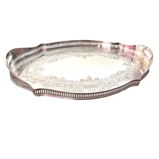 Art Deco Vintage Sheffield Silverplate Pierced Gallery Serving Tray For Sale - Image 3 of 11