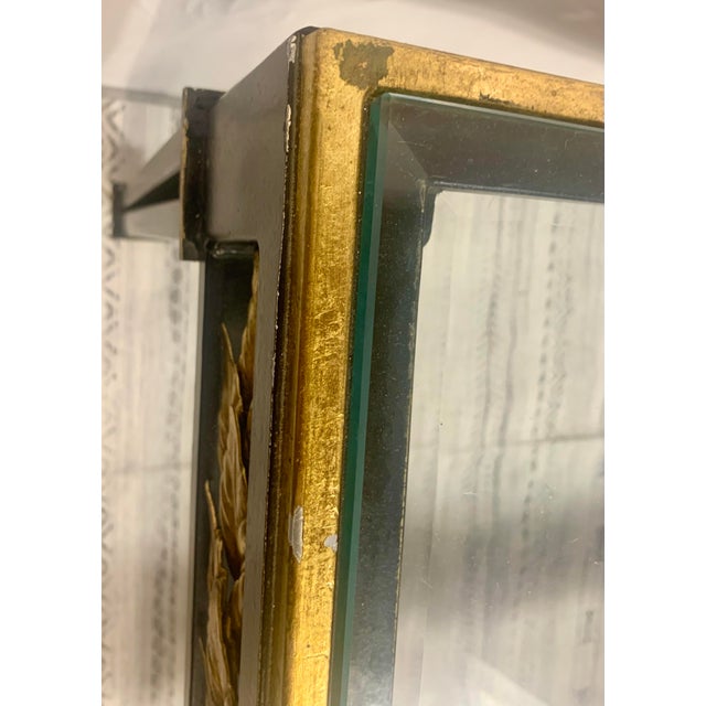 Metal 1950s Hollywood Regency Black Metal & Gilded Laurel Leaf Coffee Table With Beveled Glass For Sale - Image 7 of 10