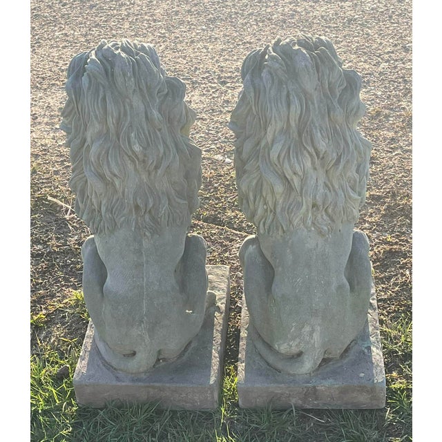 Gray Pair of Majestic Vintage Concrete Lions on Bases For Sale - Image 8 of 15