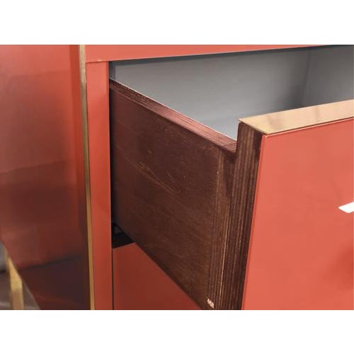 Not Yet Made - Made To Order Birch Bedside Tables with Red Beige Mirror Glass & Brass Insert by Justfurnituress, Set of 2 For Sale - Image 5 of 6