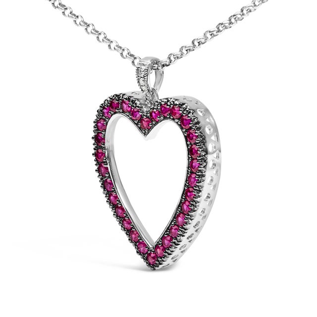 18K 1/3 Cttw Diamond and Red Ruby Open Heart with Black Rhodium 18" Pendant Necklace (G-H Color, VS2-SI1 Clarity) For Sale - Image 4 of 5