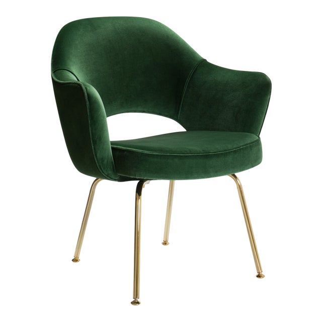 Saarinen Executive Arm Chairs in Emerald Velvet, 24k Gold Edition For Sale