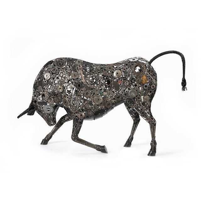 Metal Premium Handcrafted Recycled Metal Bull Sculpture | 92" X 57" | One of a Kind For Sale - Image 7 of 14