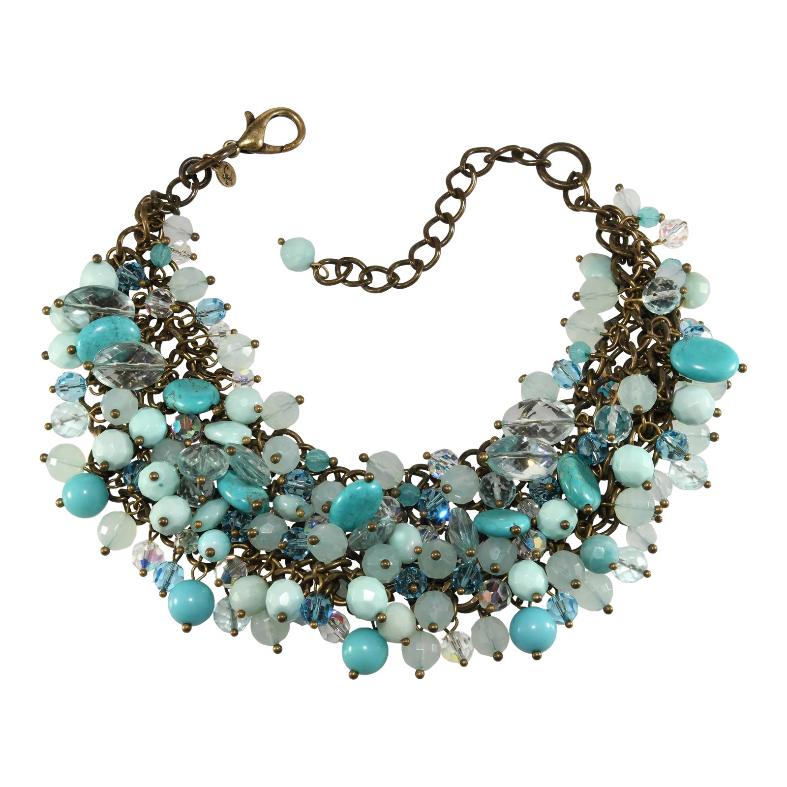 Sequin Brand Turquoise Blue Glass Beads Statement Necklace | Chairish