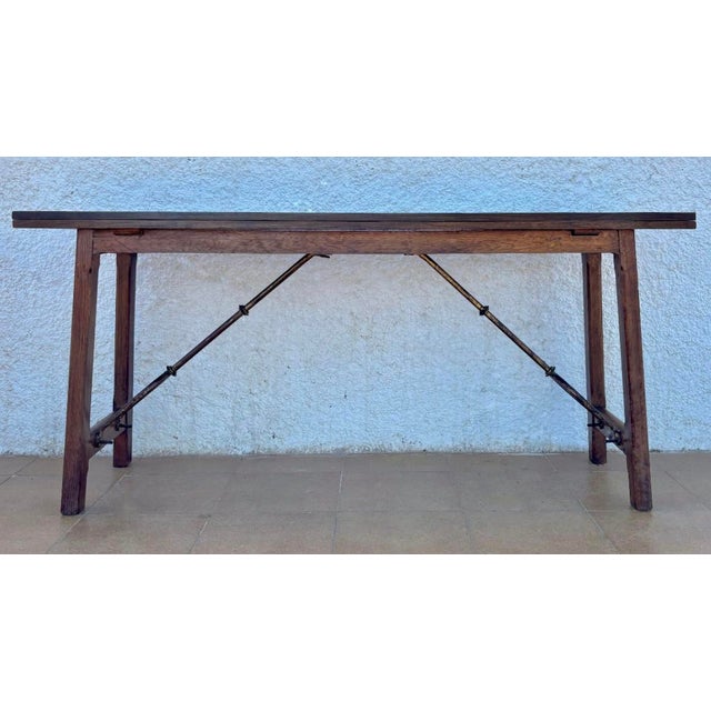 Antique Spanish Bourgeois Walnut Fold Out Table For Sale - Image 3 of 18