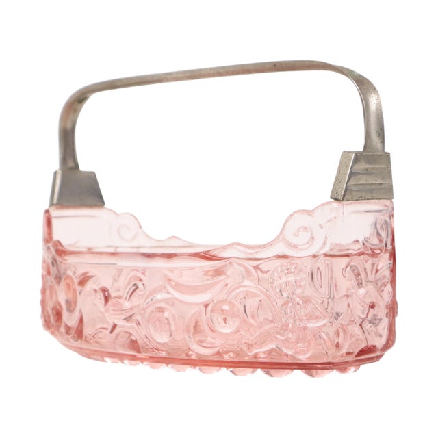 French Pink Depression Glass Jardinière Bowl with Cherubs and Birds For Sale - Image 3 of 18