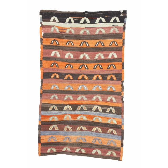 Textile Orange & Brown Vintage Turkish Kilim Rug For Sale - Image 7 of 7