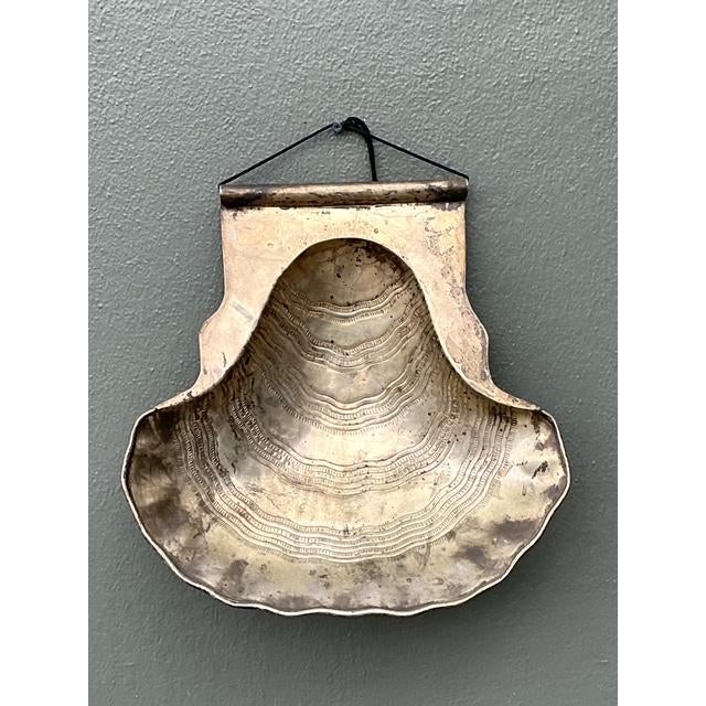 Vintage Hand Hammered Metal Oyster Shell Serving Bowl For Sale - Image 9 of 13