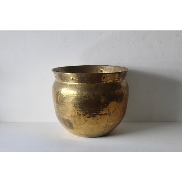 Metal Vintage Extra Large Hammered Brass Planters Mid Century Indian Style For Sale - Image 7 of 13