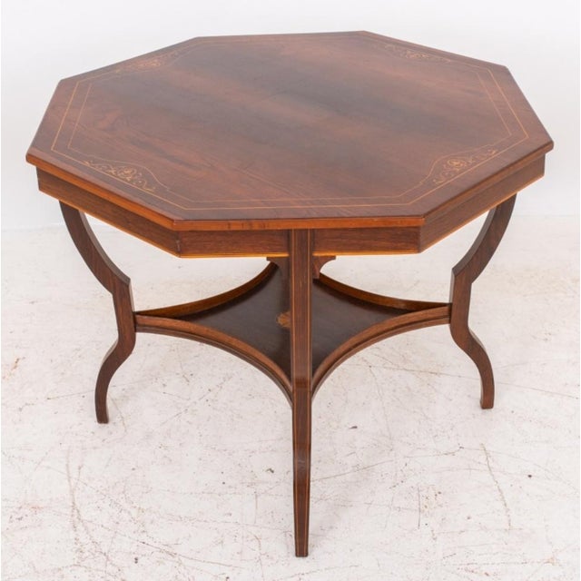 Traditional Edwardian Octagonal Inlaid Rosewood Lamp Table For Sale - Image 3 of 11