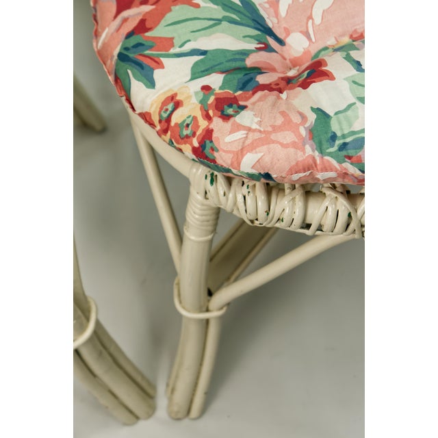 White Wicker Accent Chairs With Floral Cushions a Pair For Sale - Image 9 of 9