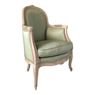 Louis XV Period Bergere in Green Taffeta For Sale
