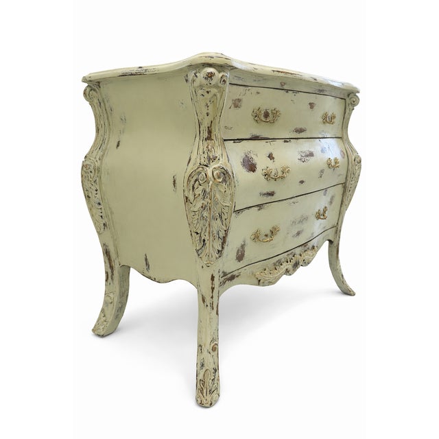 Distressed Green French Provincial Bombe Chest — Louis XV Style, Vintage Serpentine Dresser For Sale - Image 9 of 9